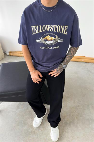 Füme Yellow Stone Baskılı Oversize Tişört