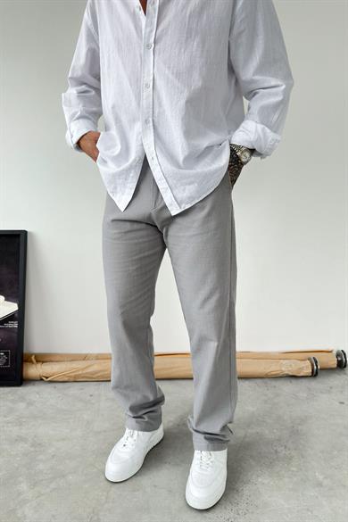 Gri Baggy Keten Pantolon