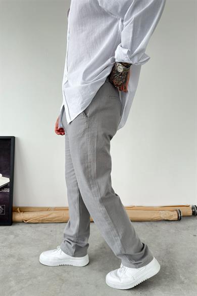 Gri Baggy Keten Pantolon