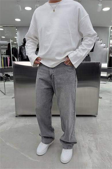 Gri Basic Baggy Pantolon