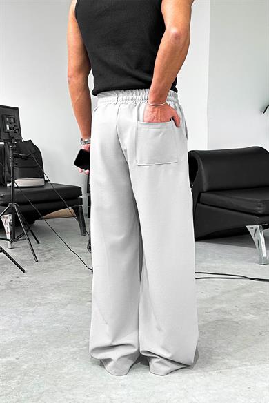 Gri Basic Beli Lastikli Baggy Kumaş Pantolon