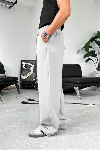 Gri Basic Beli Lastikli Baggy Kumaş Pantolon
