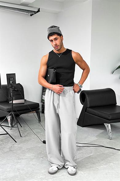 Gri Basic Beli Lastikli Baggy Kumaş Pantolon