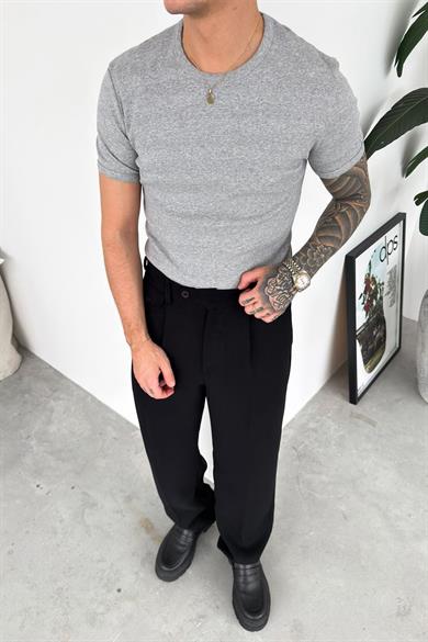 Gri Basic Fitilli Relax Fit Tişört