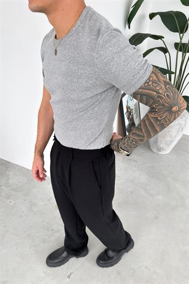 Gri Basic Fitilli Relax Fit Tişört