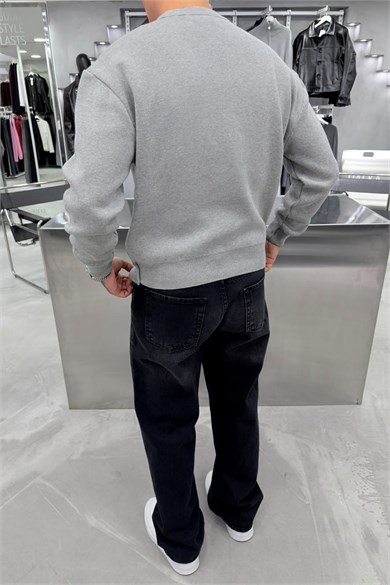 Gri Basic Premium Düğme Detaylı Boxy Fit Kazak