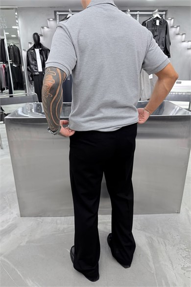 Gri Basic Premium Relaxed Polo Yaka Tişört
