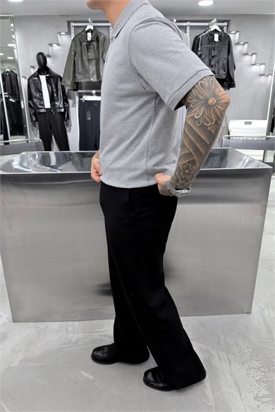 Gri Basic Premium Relaxed Polo Yaka Tişört