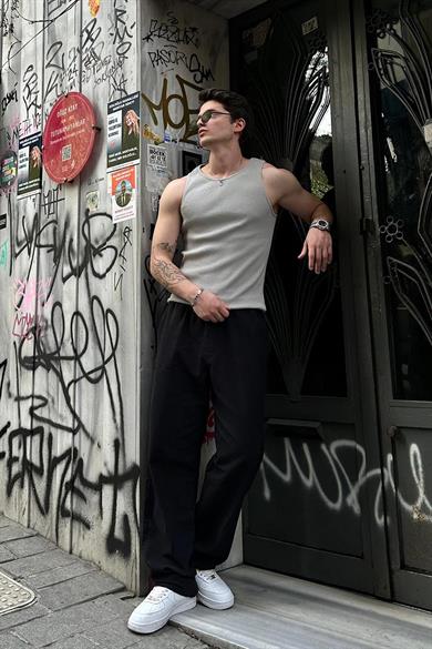 Gri Basic Tank Top Full Likralı OP Erkek Atlet Tişört