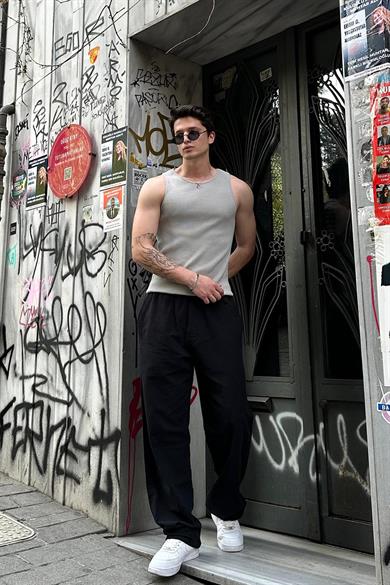 Gri Basic Tank Top Full Likralı OP Erkek Atlet Tişört