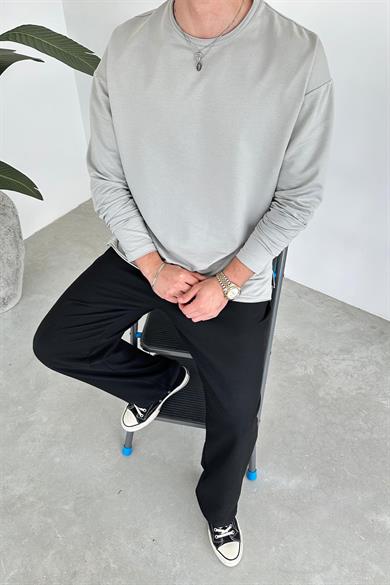 Gri Basic Uzun Kollu Oversize Tişört