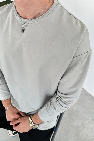 Gri Basic Uzun Kollu Oversize Tişört