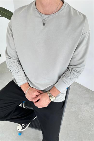 Gri Basic Uzun Kollu Oversize Tişört
