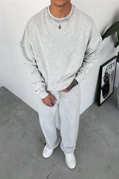 Gri Basic Yıkamalı Oversize Sweat