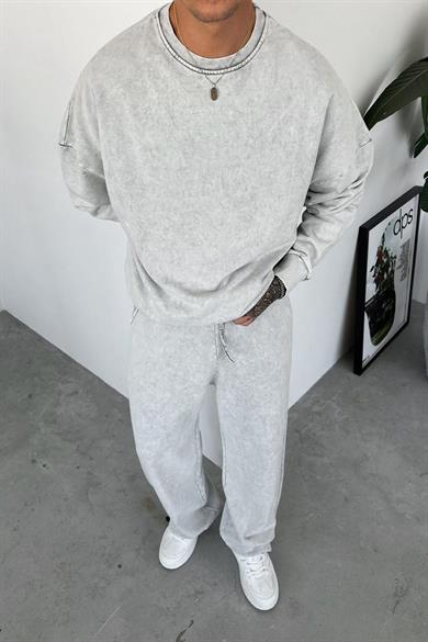 Gri Basic Yıkamalı Oversize Sweat