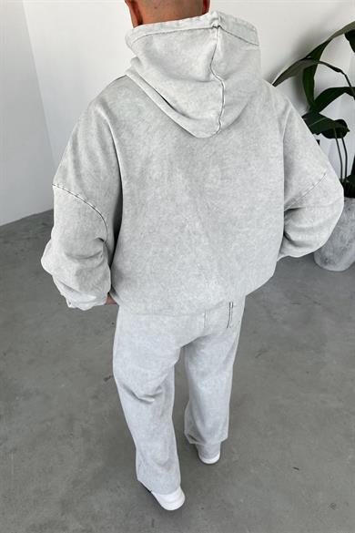 Gri Basic Yıkamalı Oversize Sweatshirt