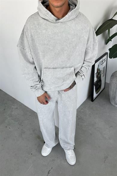 Gri Basic Yıkamalı Oversize Sweatshirt