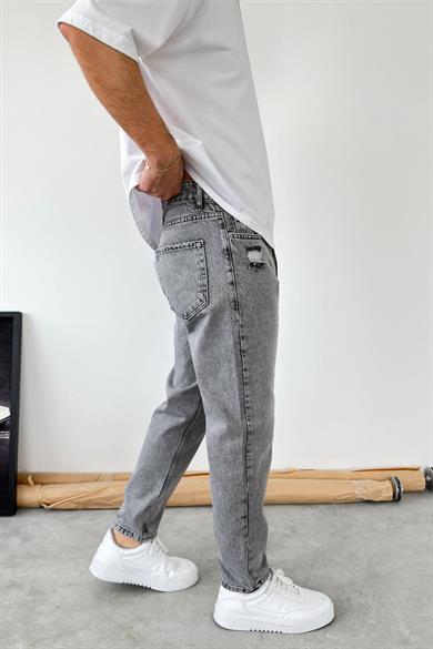 Gri Basic Yırtıklı Boyfriend Pantolon