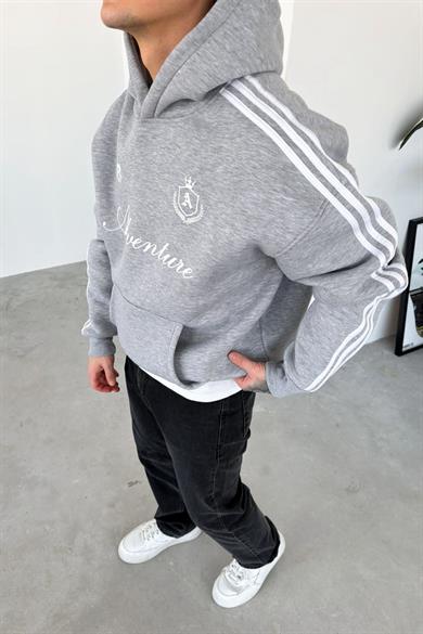 Gri Baskılı Şerit Detay Oversize Sweatshirt