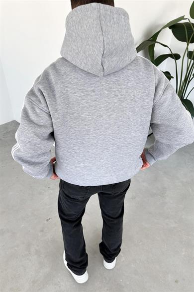 Gri Baskılı Şerit Detay Oversize Sweatshirt