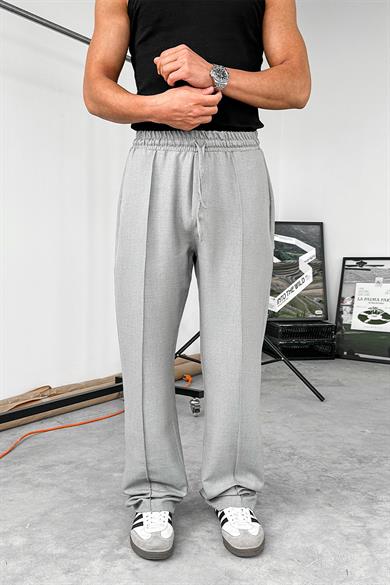 Gri Beli İpli Çımalı Relaxed Pantolon