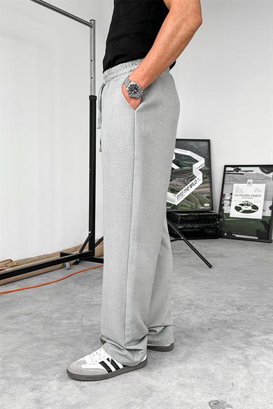 Gri Beli İpli Çımalı Relaxed Pantolon