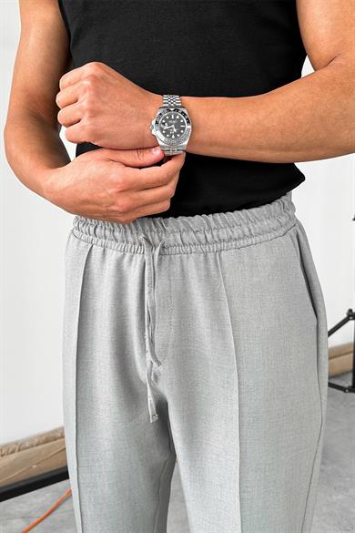 Gri Beli İpli Çımalı Relaxed Pantolon