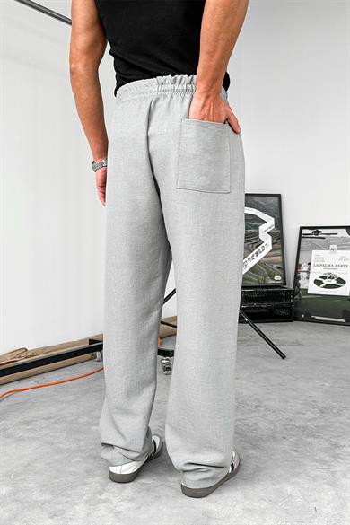 Gri Beli İpli Çımalı Relaxed Pantolon