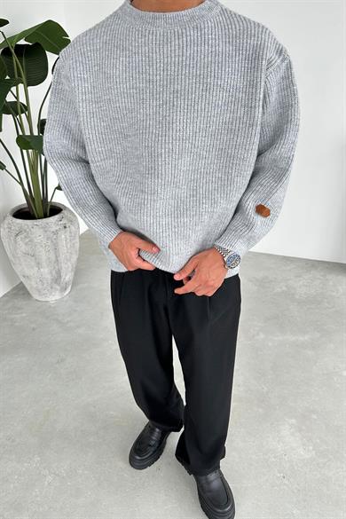 Gri Bisiklet Yaka Oversize Triko Kazak