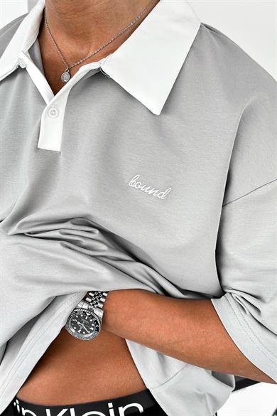 Gri Bound Polo Yaka OUTPLENTY PREMİUM Oversize Tişört