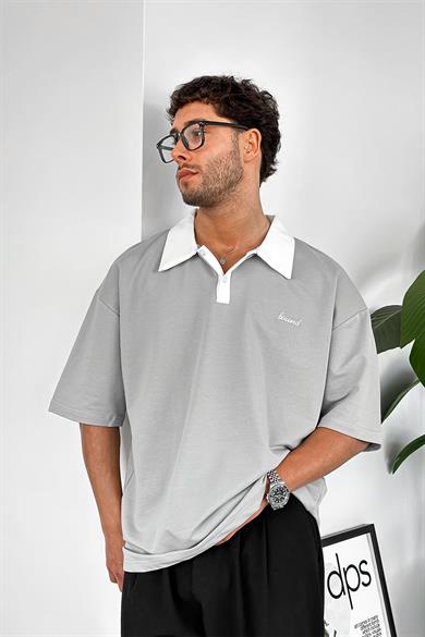 Gri Bound Polo Yaka OUTPLENTY PREMİUM Oversize Tişört