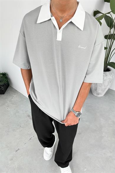 Gri Bound Polo Yaka OUTPLENTY PREMİUM Oversize Tişört