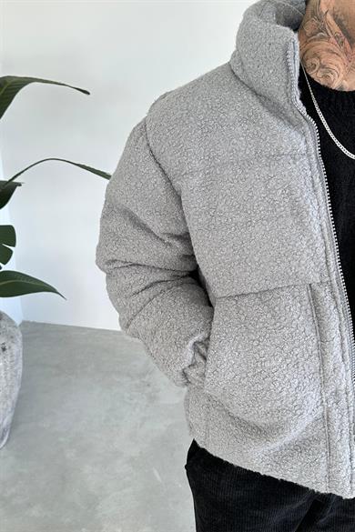 Gri Büyük Cepli Teddy Şişme Mont