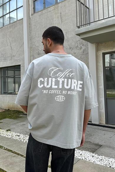 Gri Coffee Culture OUTPLENTY PREMİUM Oversize Tişört