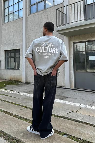 Gri Coffee Culture OUTPLENTY PREMİUM Oversize Tişört
