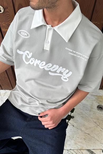 Gri Coreev Polo Yaka OUTPLENTY PREMİUM Oversize Tişört