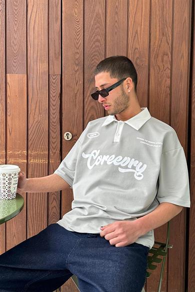 Gri Coreev Polo Yaka OUTPLENTY PREMİUM Oversize Tişört