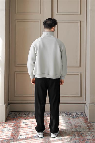 Gri Cozy Basic Çift Fermuar Oversize Sweatshirt