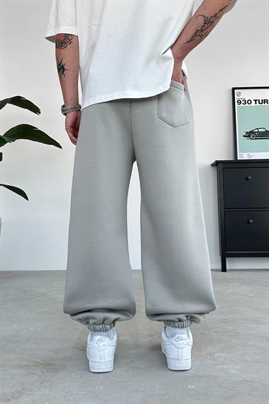 Gri Cozy Basic Paça Lastik Oversize Eşofman