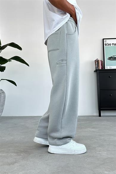 Gri Cozy Basic Pileli Baggy Eşofman