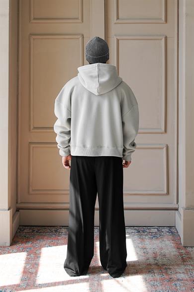 Gri Cozy Basic Tam Fermuar Oversize Sweatshirt