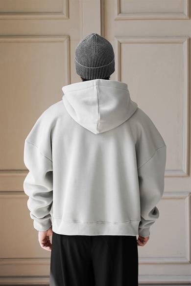 Gri Cozy Basic Tam Fermuar Oversize Sweatshirt