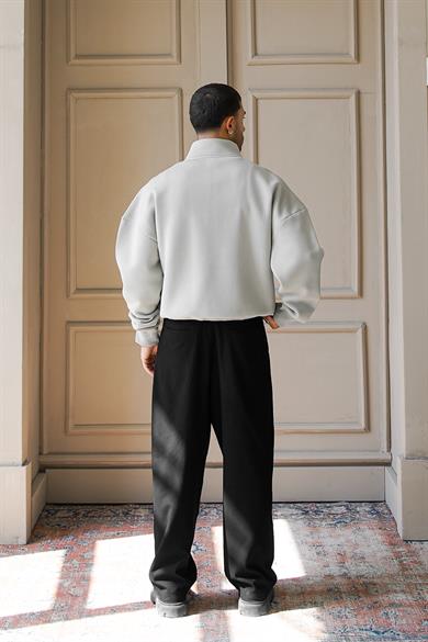 Gri Cozy Basic Yarım Fermuar Oversize Sweatshirt