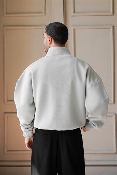 Gri Cozy Basic Yarım Fermuar Oversize Sweatshirt