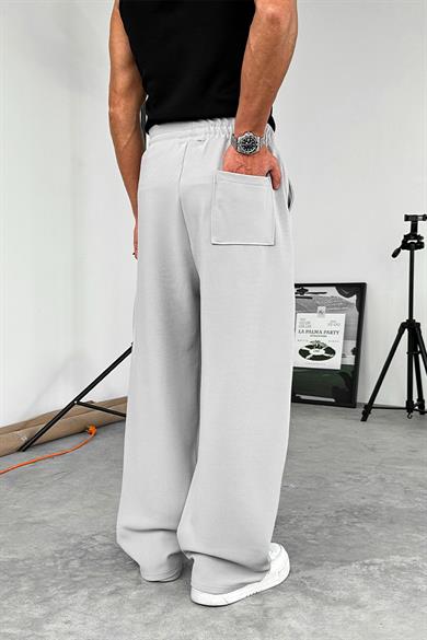 Gri Dokulu Basic Baggy Pantolon