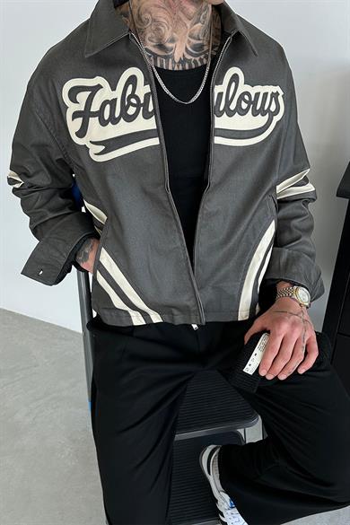 Gri Fabulous Yarışçı Deri Ceket