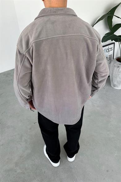 Gri G Nakışlı Oversize Polar Gömlek