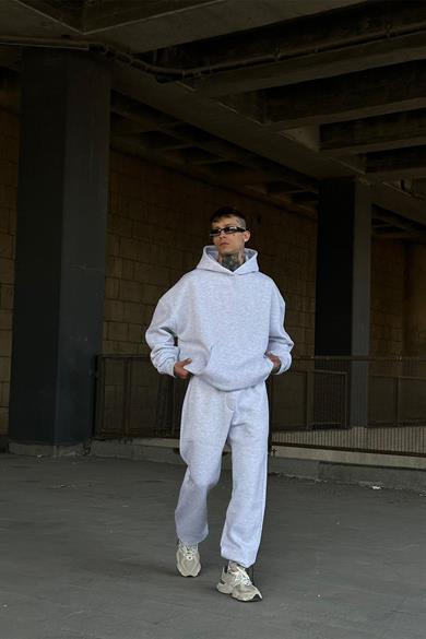Gri HAFKA PREMİUM 3 İplik Şardonlu Oversize Sweatshirt