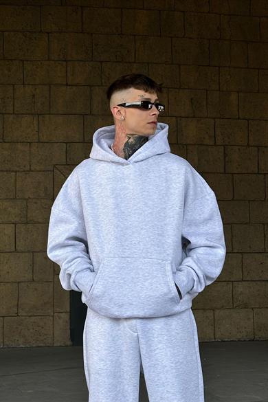 Gri HAFKA PREMİUM 3 İplik Şardonlu Oversize Sweatshirt