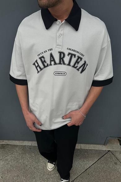 Gri Hearten Polo Yaka PH Oversize Tişört